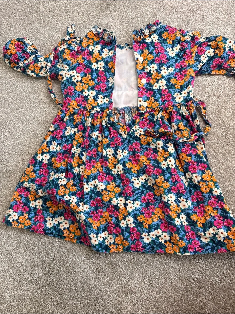 Girls Floral Smocked Waist Dress - Teal Multicolor
